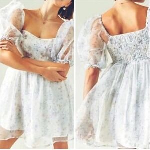 JUN & IVY FRANCESCA'S NWT Women's Small Floral Babydoll Puff‎ Sleeve Mini Dress